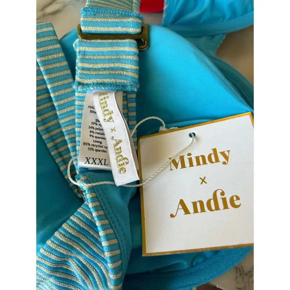 Andie Swim The Bermuda Top in Gold Stripe Blue Splash NWT